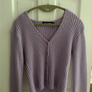 Lilac V-Neck Ribbed Cardigan